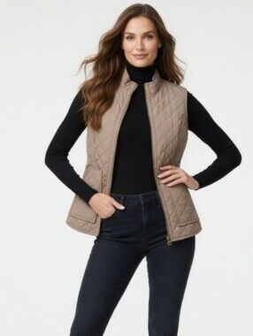 J. Jill Taupe Petite Quilted Vest (Size:xs)
